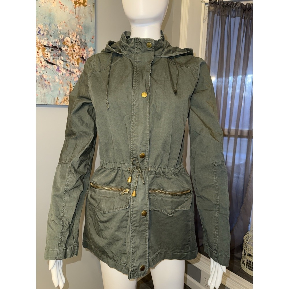 New Look Womens Green Hooded Utility Jacket Coat Size S Utility Many Pockets‎